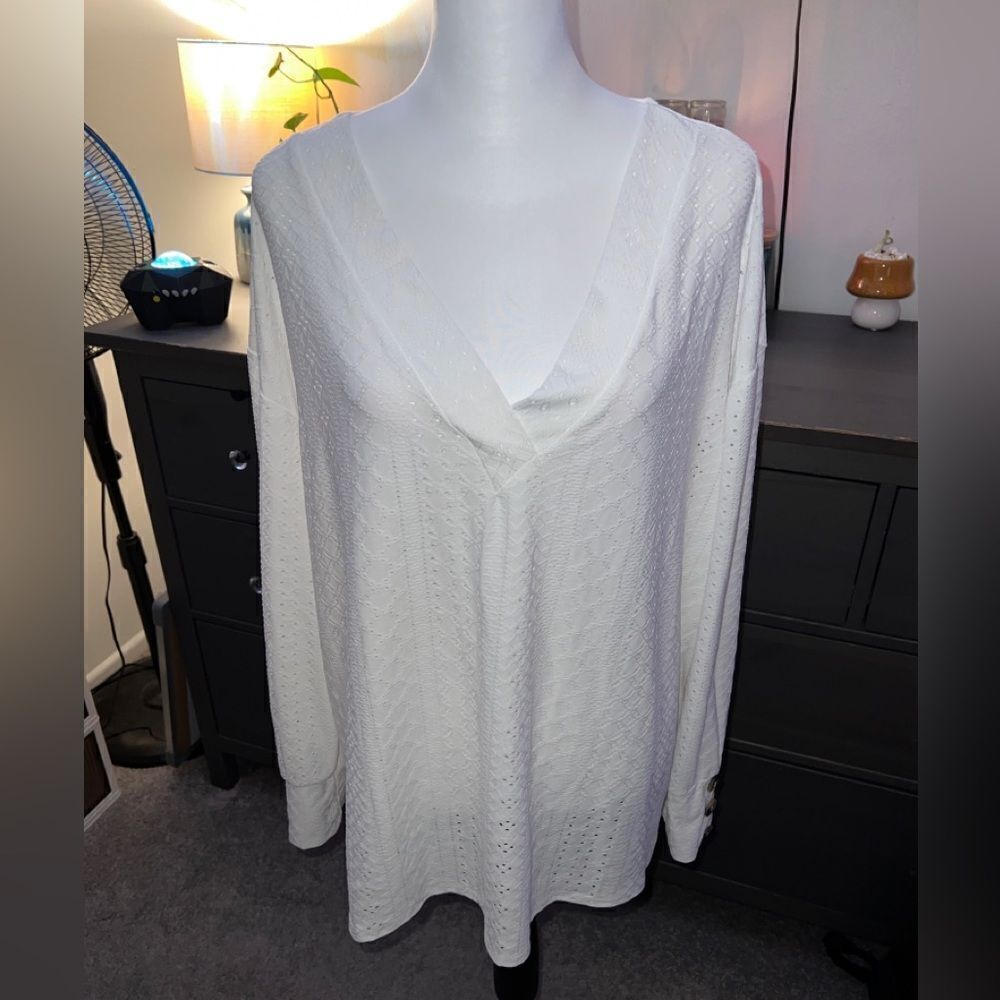 Brand new SHEIN super cute white eyelet v neck top 3x - Picture 2 of 7